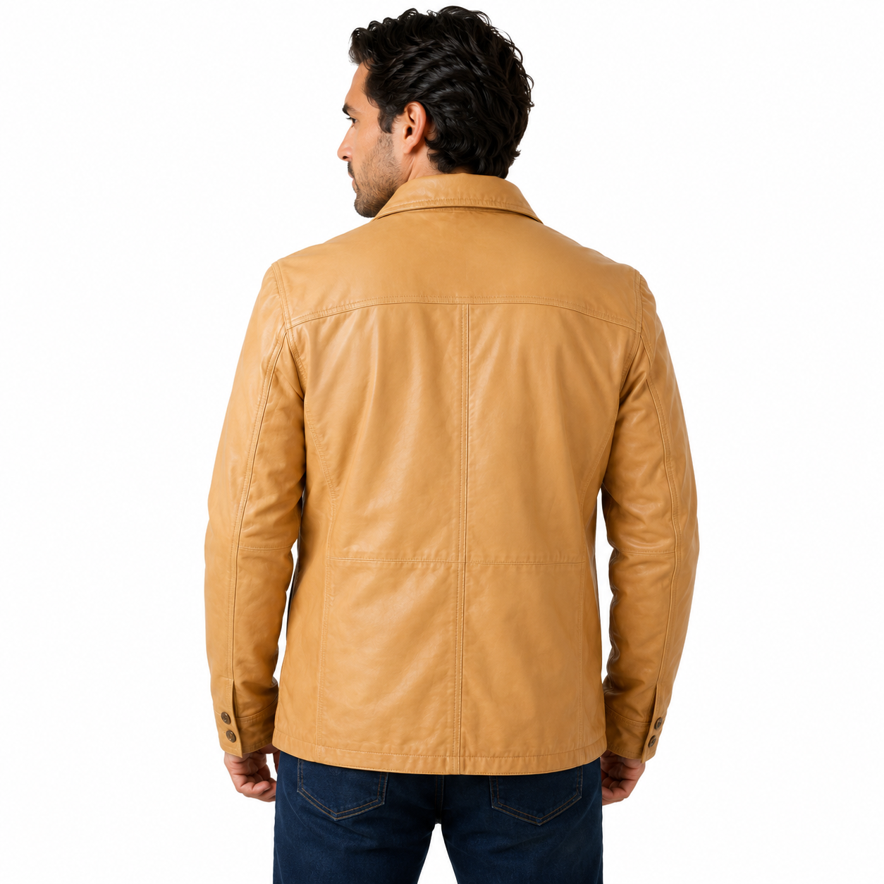 Men’s Tan Genuine Washable Leather Jacket - Image 2